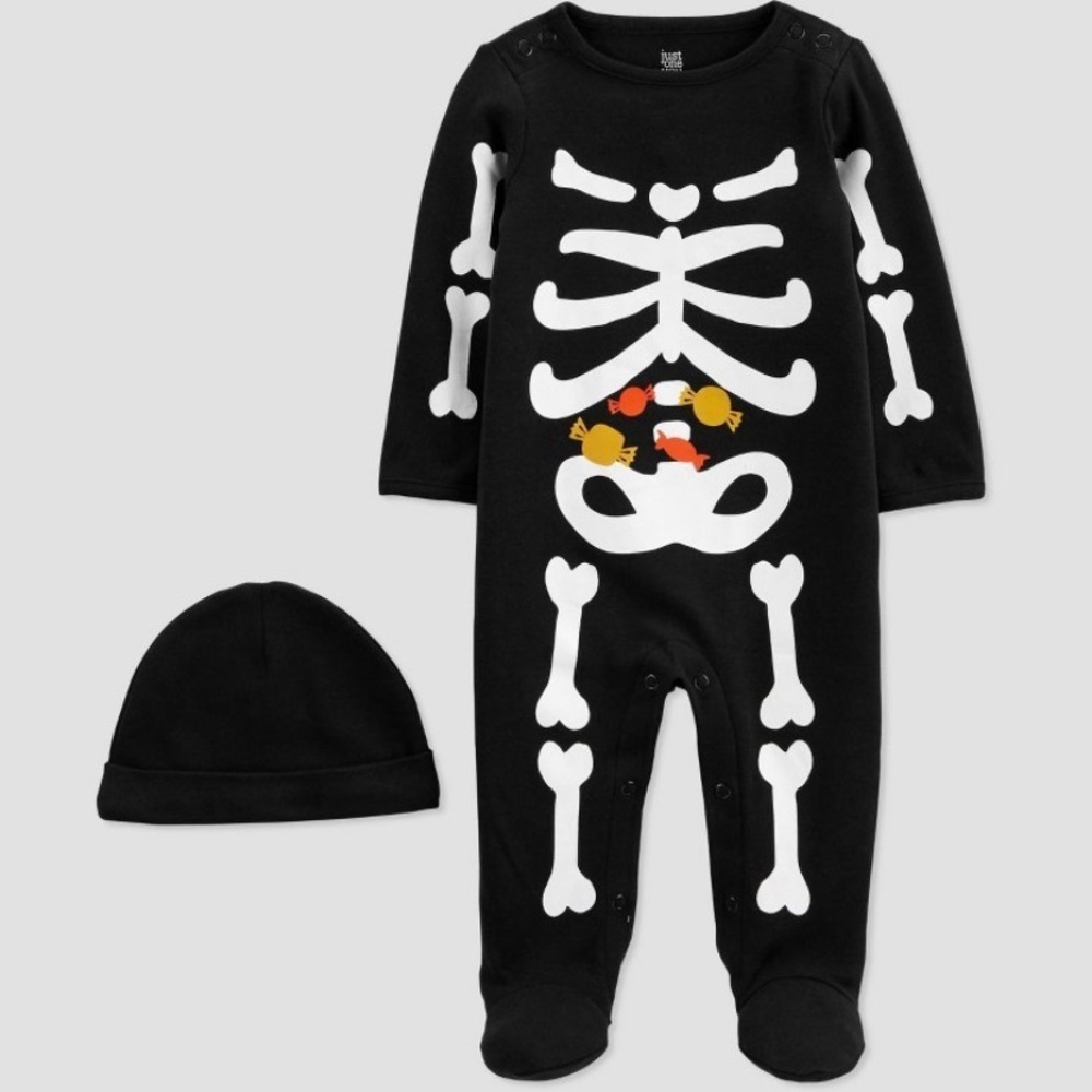 CARTERS BABY SKELETON ROMPER & HAT SET - BLACK VARIOUS SIZES (NEW WITH TAGS) A9